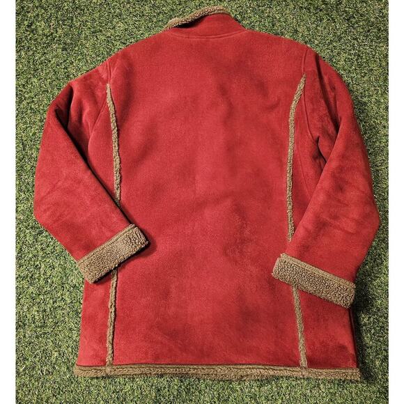 LL BEAN Womens Sherpa Faux Suede Winter Jacket size Medium Red Brown Teddy - Picture 8 of 8